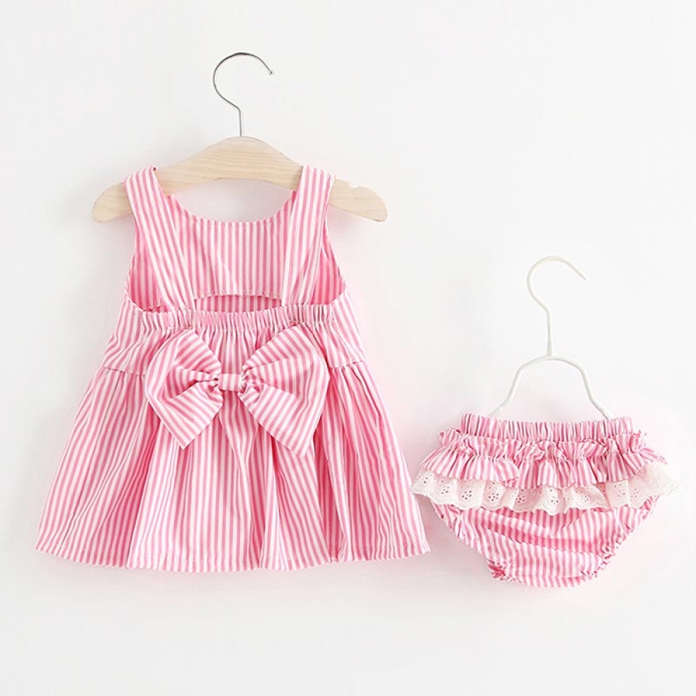 Striped Bowknot Infant Dress