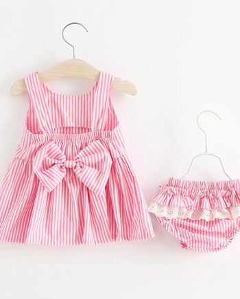 Striped Bowknot Infant Dress