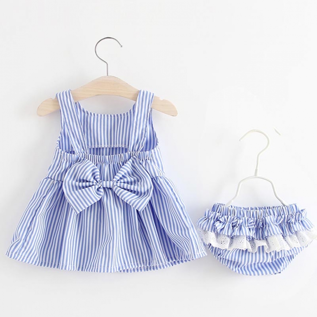 Striped Bowknot Infant Dress