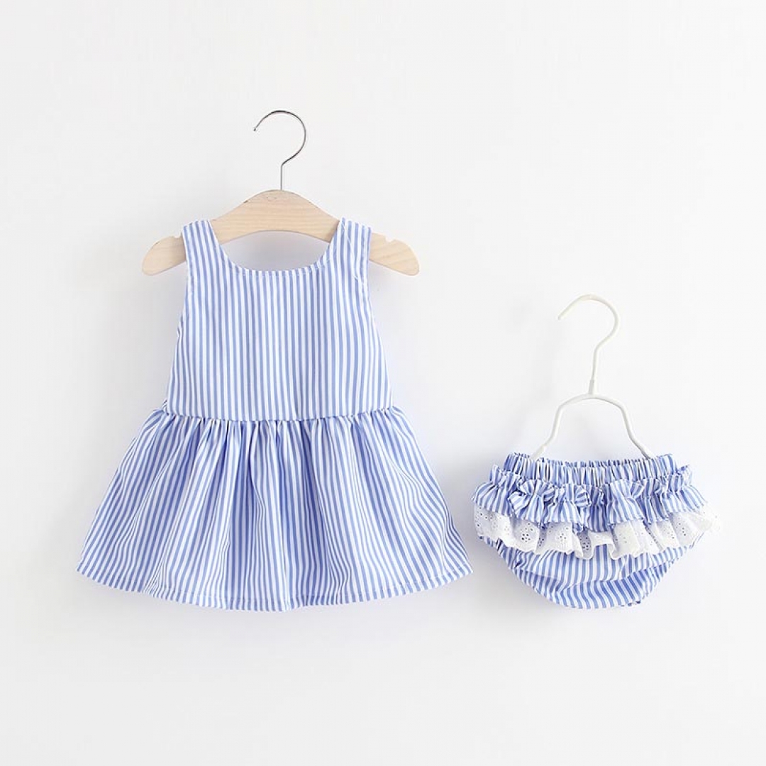 Striped Bowknot Infant Dress