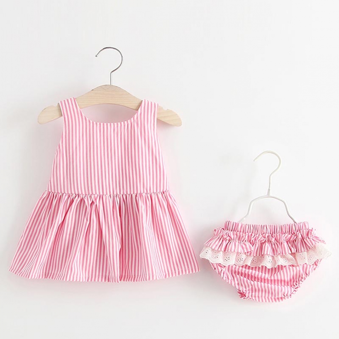 Striped Bowknot Infant Dress