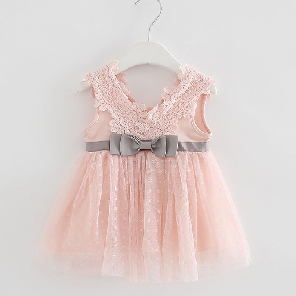 V-neck Bow Lace Baby Dress