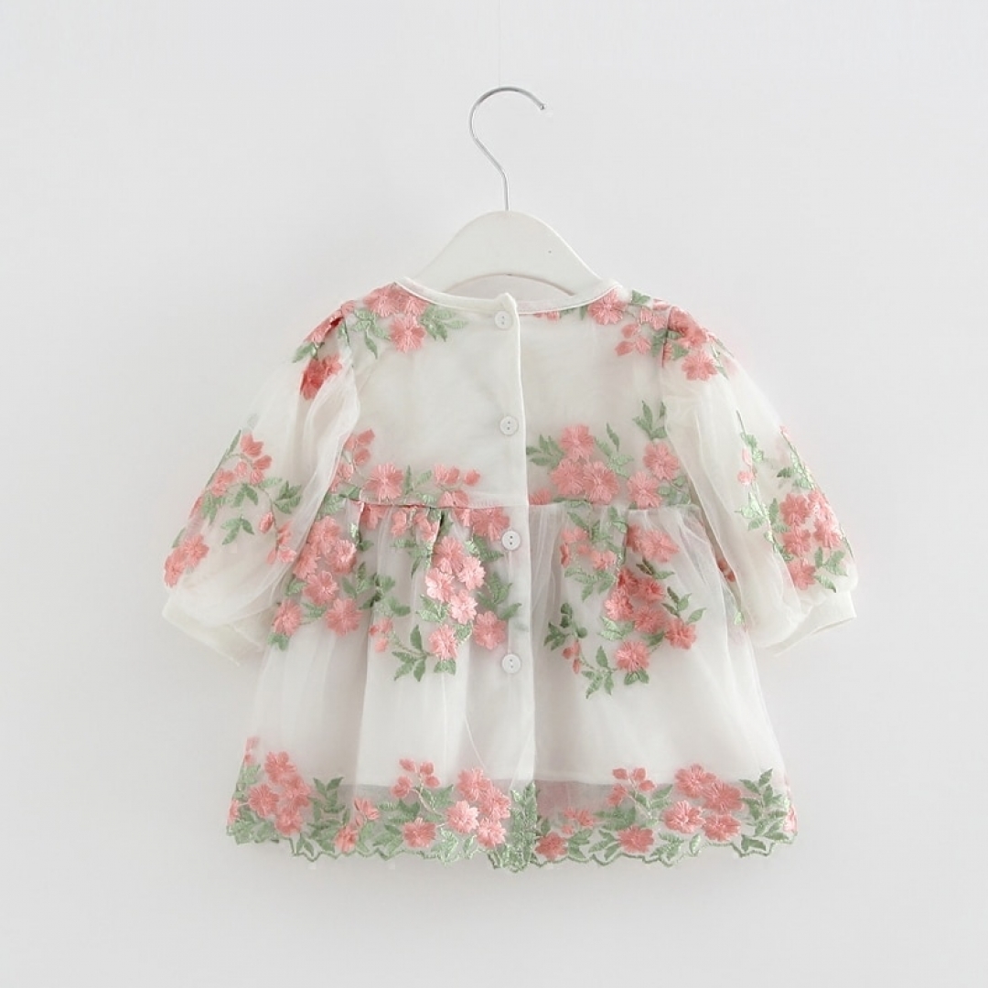 Flower Embrioder Lantern Sleeve Dress