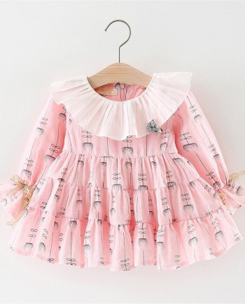 Long Sleeves O-neck Ruffle Dress