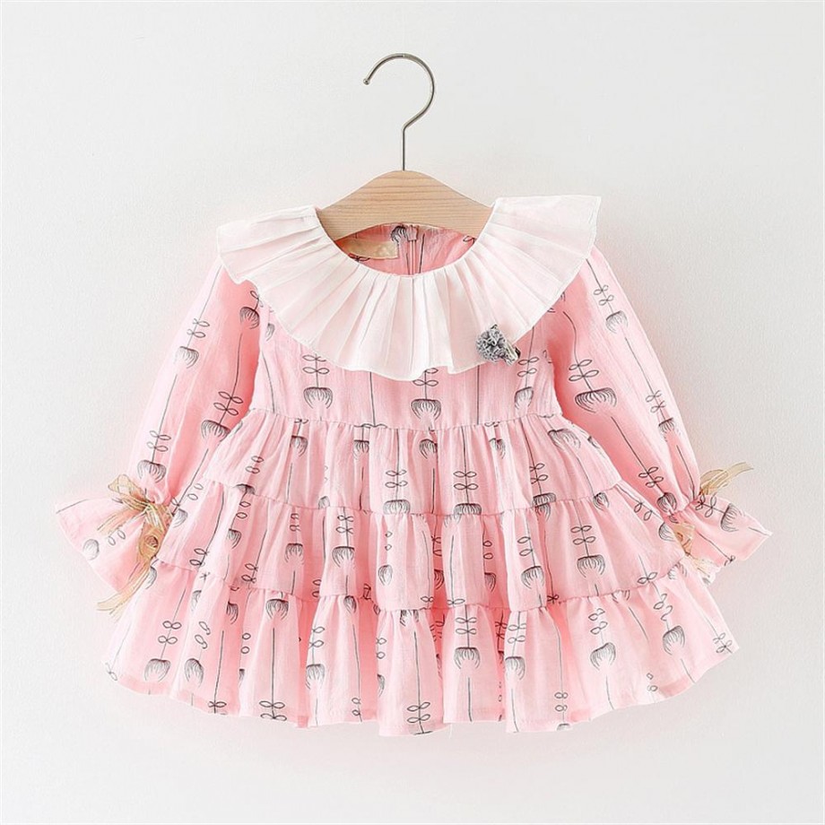 Long Sleeves O-neck Ruffle Dress