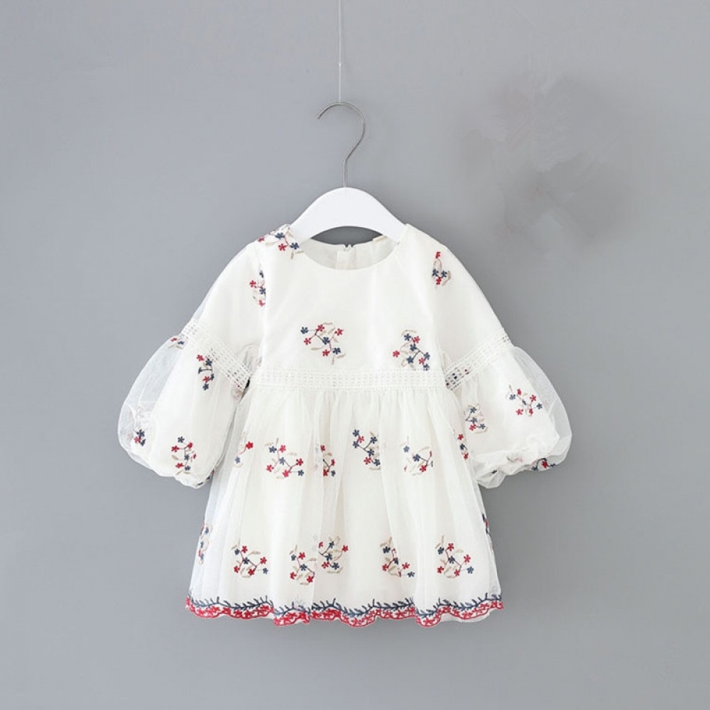 Puff Sleeve Embroidered Dress
