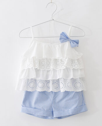 Bow Sling Top and Striped Shorts Sets