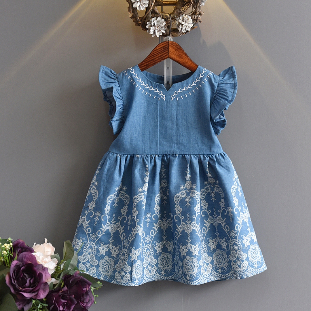 Floral Embroidered Denim Dress