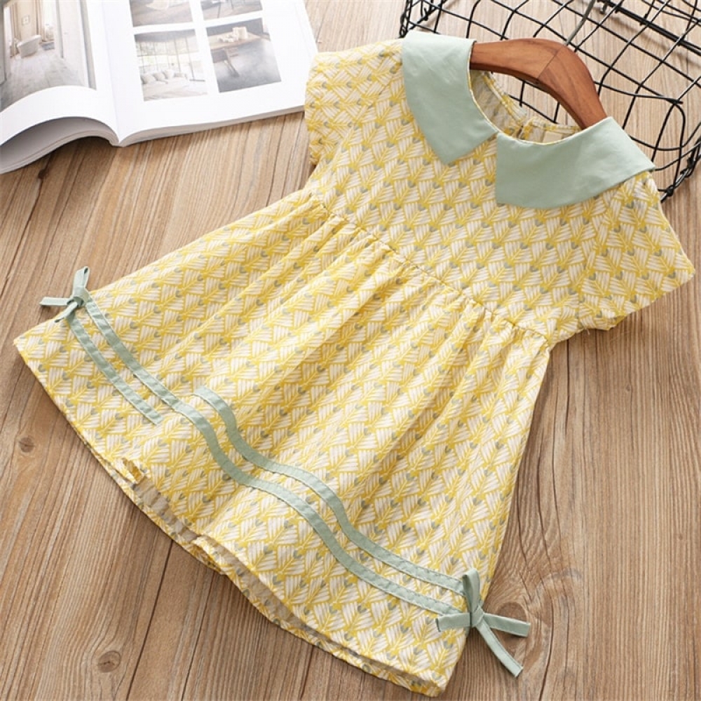 Turn-down Collar short Sleeve print dress
