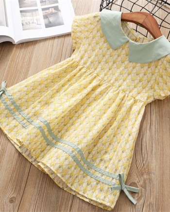 Turn-down Collar short Sleeve print dress