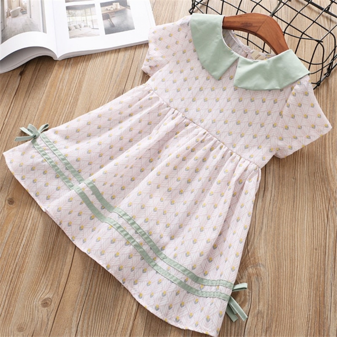 Turn-down Collar short Sleeve print dress