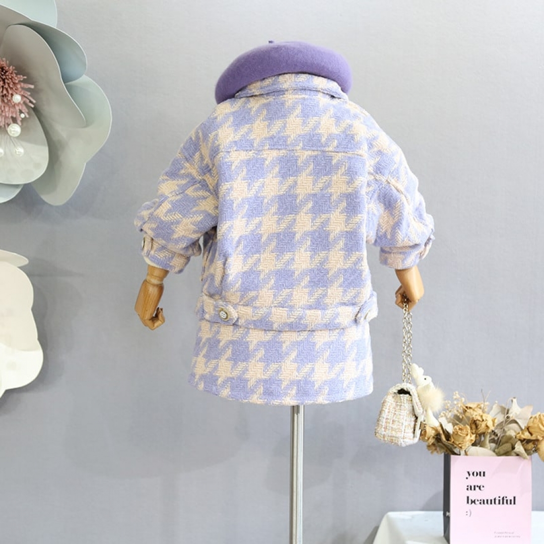 Woolen plaid short section coat and skirt