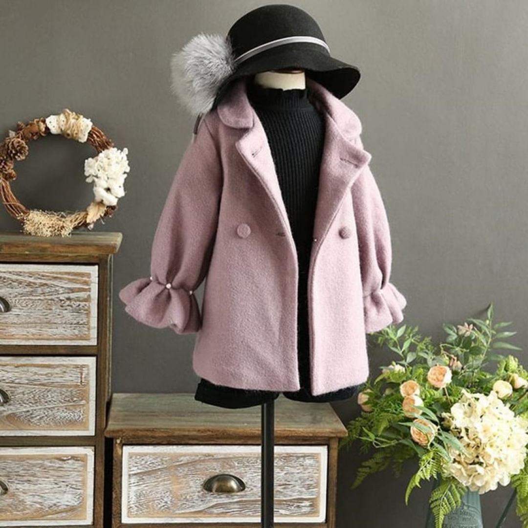 Double-breasted Lantern Sleeve Woolen Coat
