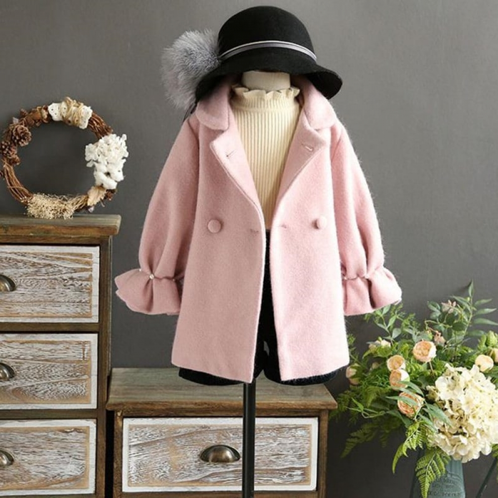 Double-breasted Lantern Sleeve Woolen Coat