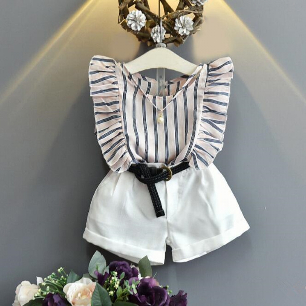 Striped sleeveless Shirt + Shorts 2PCS Set