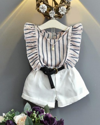 Striped sleeveless Shirt + Shorts 2PCS Set