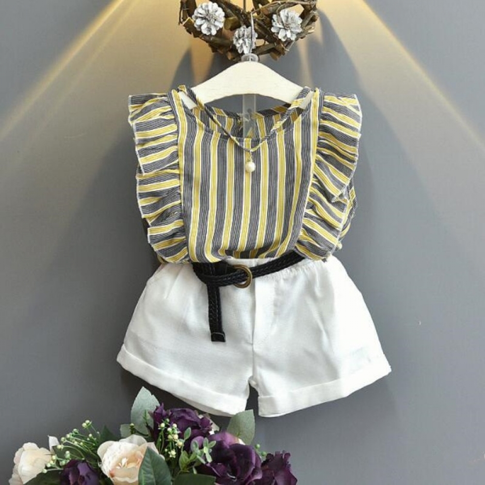 Striped sleeveless Shirt + Shorts 2PCS Set