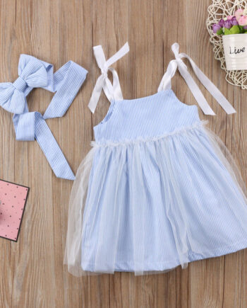 Sleeveless Striped Lace Tulle Dress