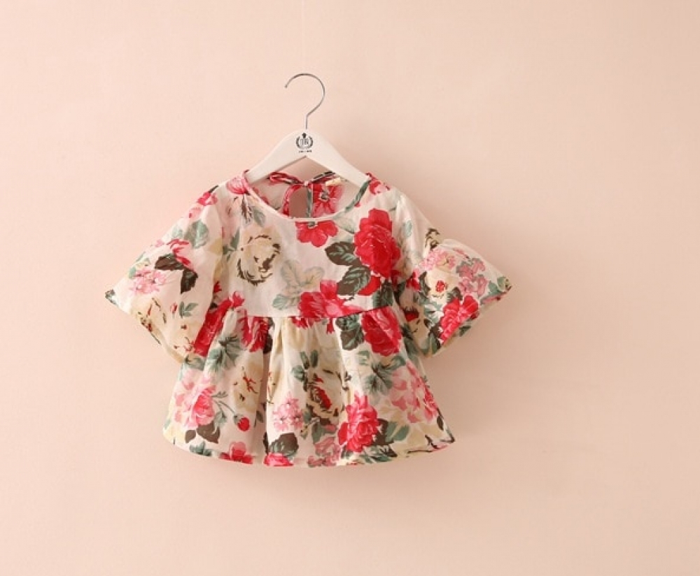 Floral Flare Sleeve Ruffle Dress