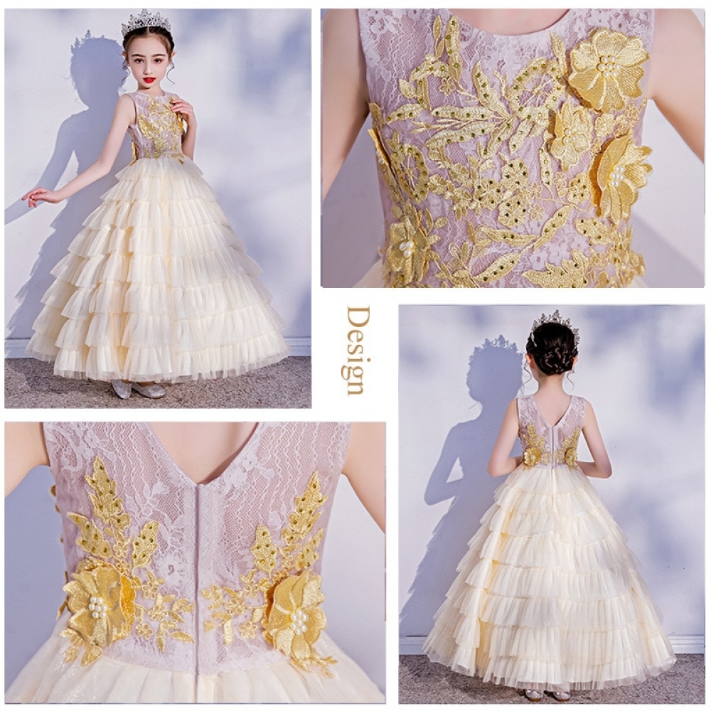 Girls Round Neck Lace Layered Dress