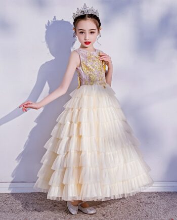 Girls Round Neck Lace Layered Dress