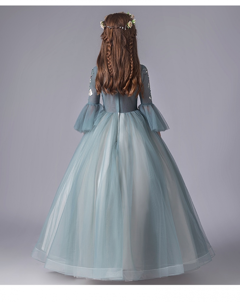 Embroidered Long Tulle Kids and Girl Gown