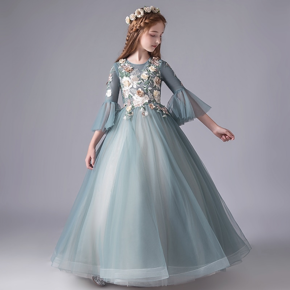 Embroidered Long Tulle Kids and Girl Gown