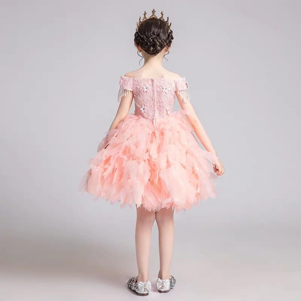 Pink Feather Kids Tutu Dress