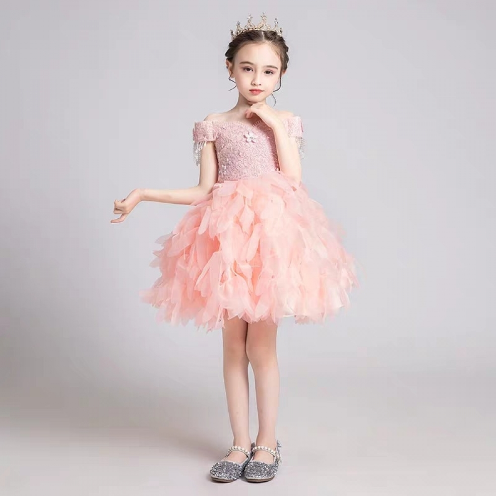 Pink Feather Kids Tutu Dress
