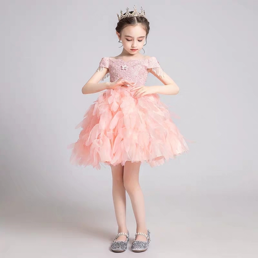 Pink Feather Kids Tutu Dress