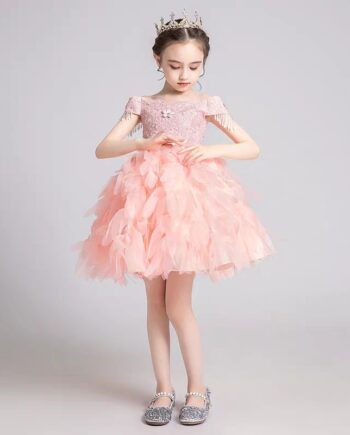 Pink Feather Kids Tutu Dress