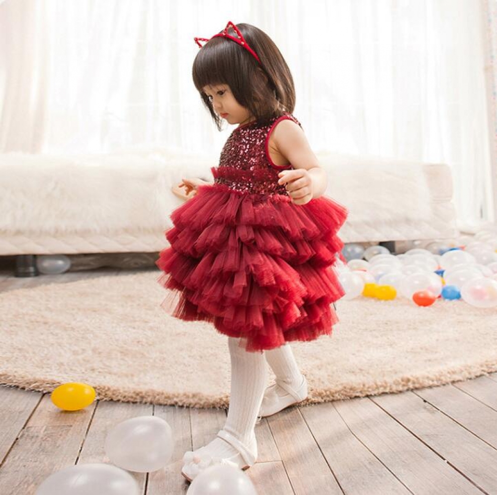 Baby Girl Red Ruffle Sequin Dress