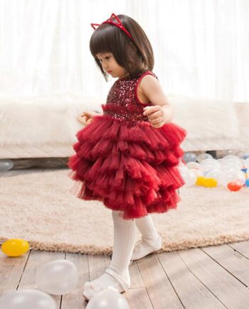 Baby Girl Red Ruffle Sequin Dress