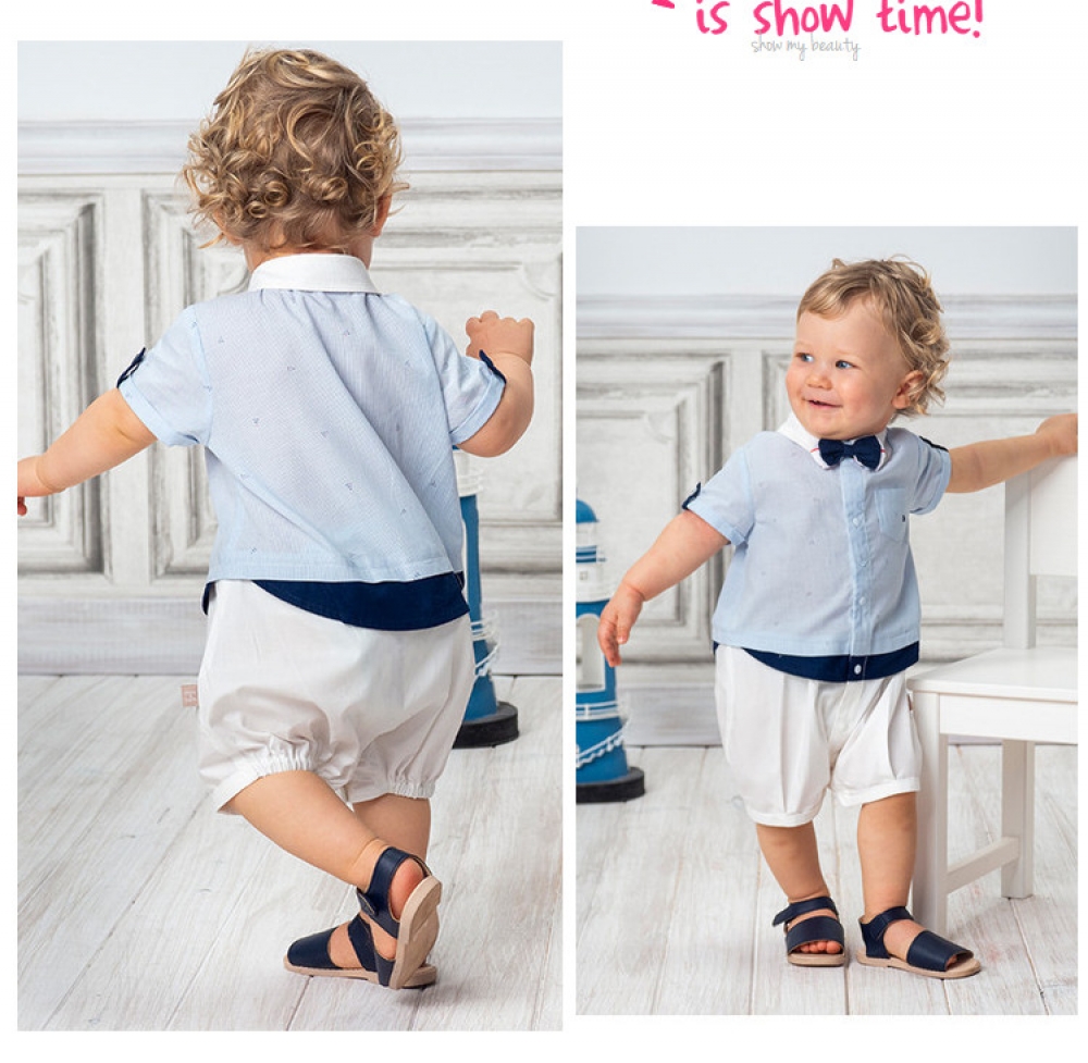 New born baby boy bow striped romper