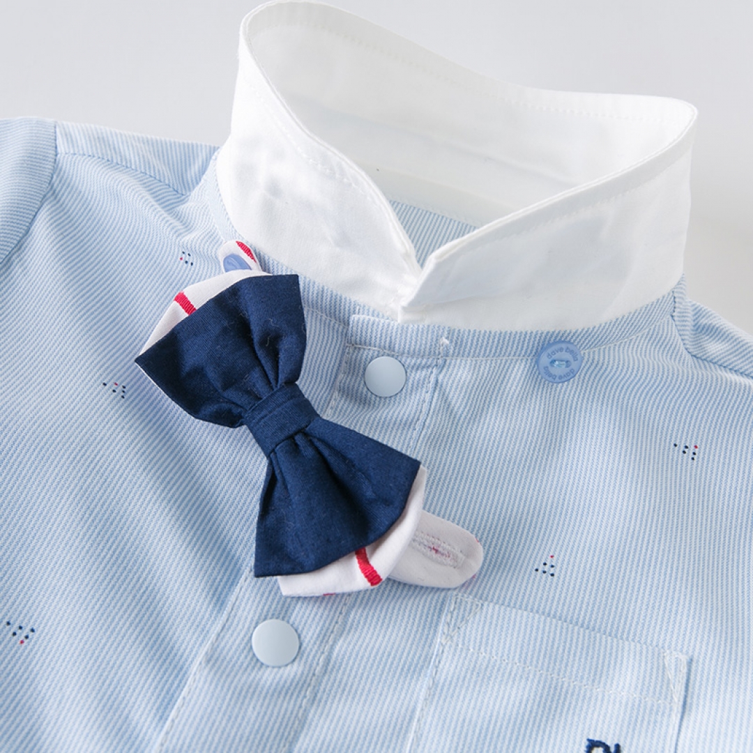 New born baby boy bow striped romper