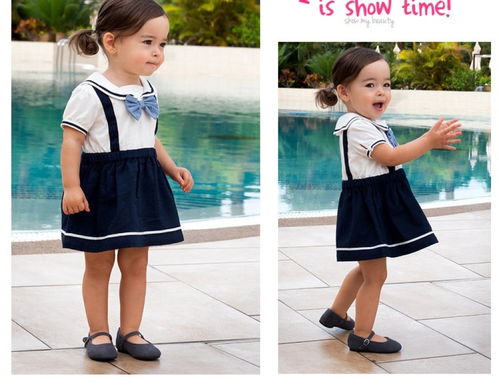 Summer baby girl's princess bow patchwork dress