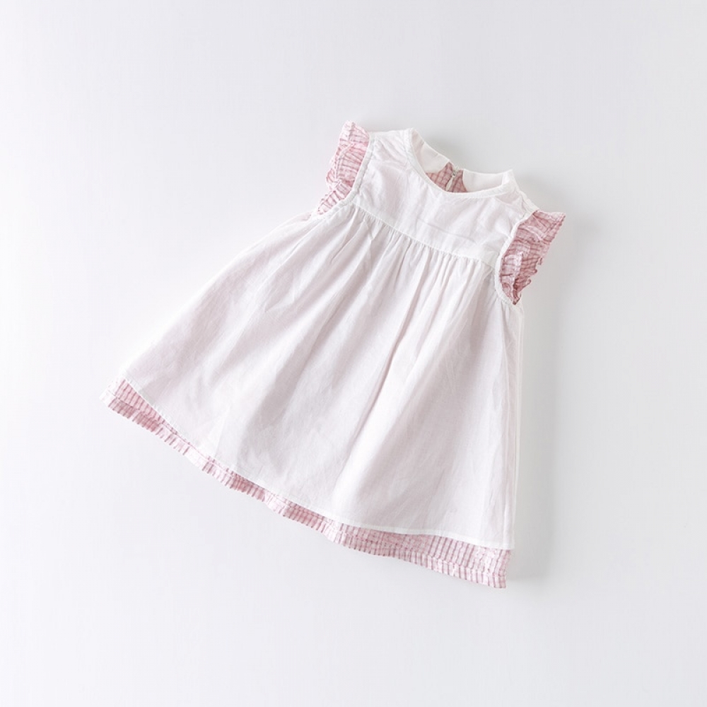 Summer baby girl's princess bow striped ruched dress