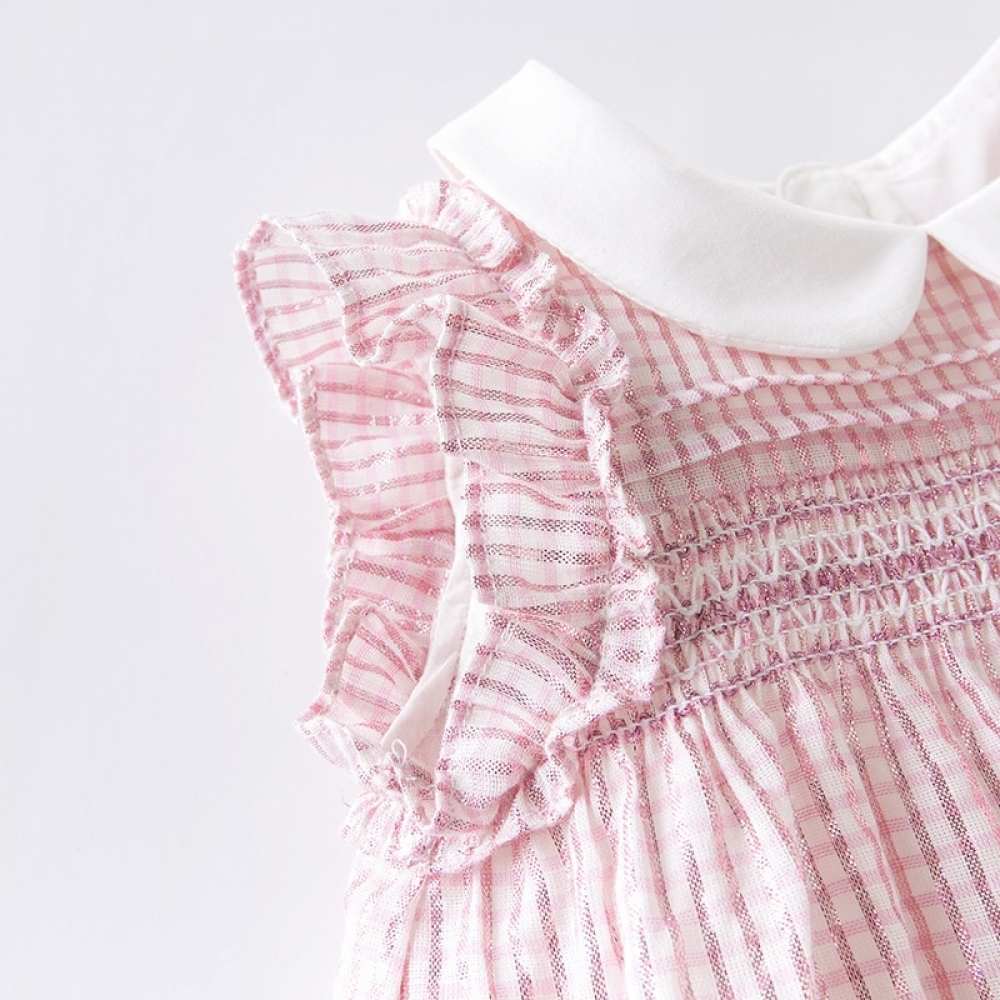 Summer baby girl's princess bow striped ruched dress